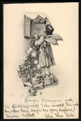 AK Weihnachtsengel wirft einen Brief ein