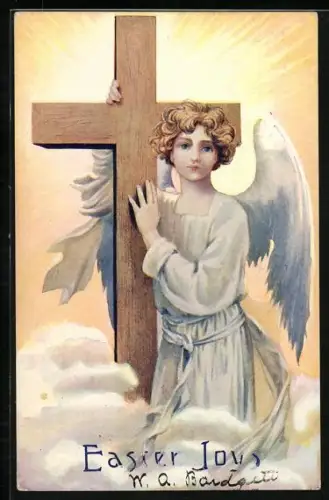 AK Osterengel mit Kreuz