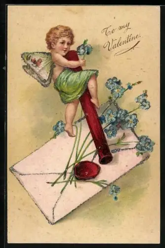 AK Elfe versiegelt Brief zum Valentinstag