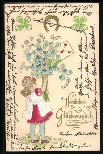 AK Hufeisen und Mädchen mit Blumen