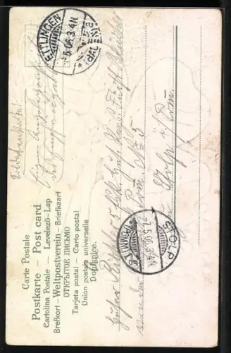 AK Goldenes Kleeblatt mit Liebespaar