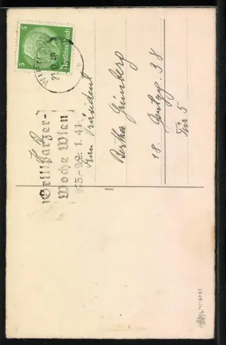Lithographie Neujahrsengel verteilen Briefe