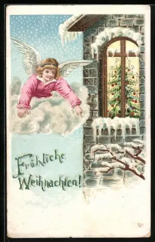 AK Weihnachtsengel auf einer Wolke