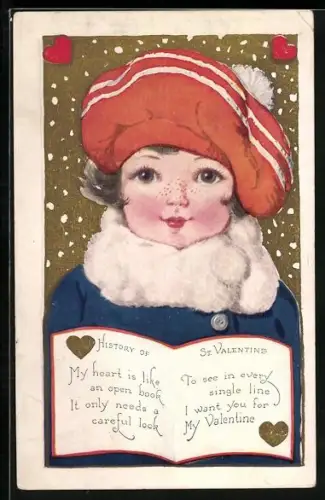 AK Mädchen mit Buch zum Valentinstag
