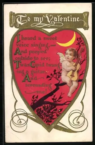 AK Valentinstag, Engel mit Gitarre