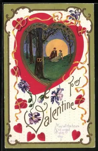 AK Liebespaar bei Vollmond am Valentinstag