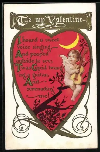 AK Engel mit Gitarre zum Valentinstag