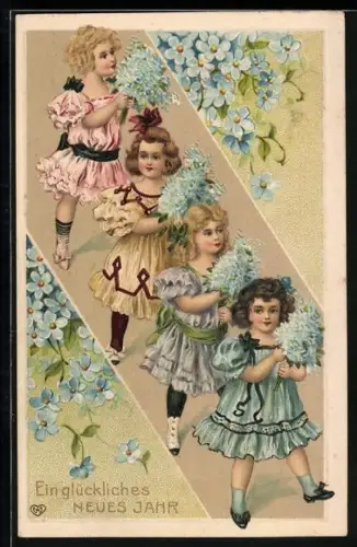 AK Mädchen mit Blumen zu Neujahr