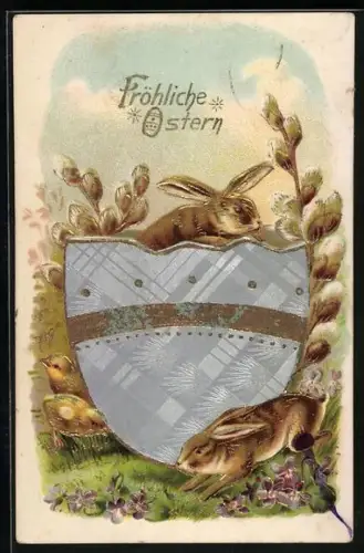 AK Osterhasen mit Osterei