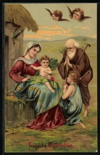 AK Weihnachtsengel schweben über Maria mit dem Christkind