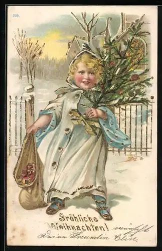 AK Kind mit Weihnachtsbaum