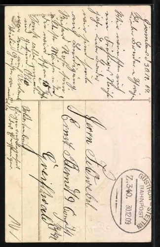 AK Prosit Neujahr!, Kind mit Kleeblatt und Wecker