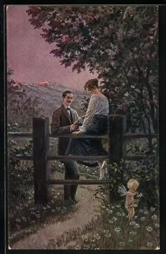 AK Amor mit Liebespaar