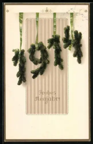 AK Jahreszahl 1914 aus Tannenzweigen, Neujahrsgruss