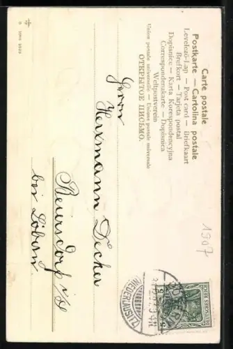 AK Prosit Neujahr, Drei Jungen winken am Fenster