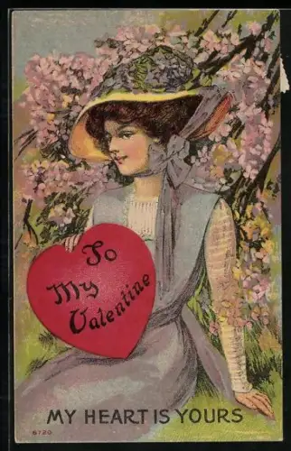 AK Dame mit Herz zum Valentinstag