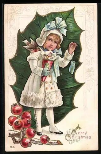 AK Mädchen mit Geschenken zu Weihnachten