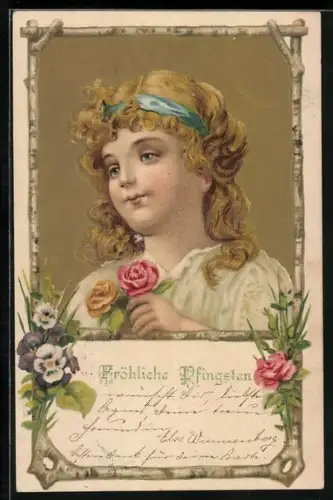 Künstler-AK Champagne Mercier, Frau mit Rosen in der Hand