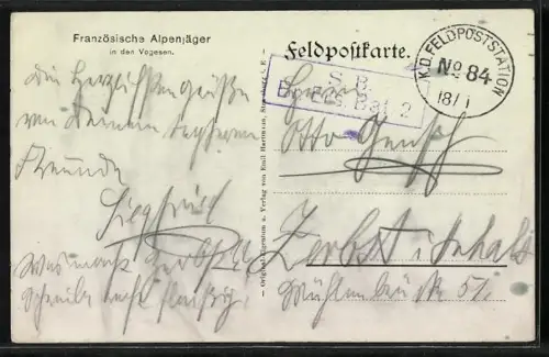AK Französische Alpenjäger in den Vogesen