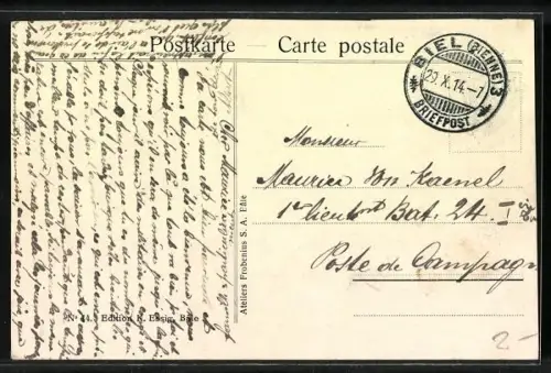 AK Bei der Teilung der Kriegsbeute, Französische Infanterie vor einer Kirche