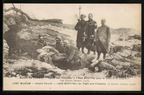 AK Nos martyrs, pour le Droit et la Liberte, Feldgeistliche und Soldaten beim Begräbnis von Kameraden