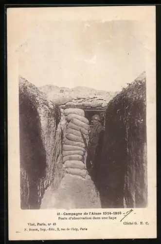 AK Campagne de l`Aisle 1914-1916, Poste d`observation dans une Sape