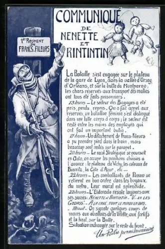 AK 1er Regiment de Francs. Fileurs, Communiqué de Nenette et Rintintin