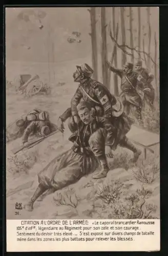 AK Citation à l`Ordre de L`Armée, Le caporal brancardier Ramousse 105e d`infanterie