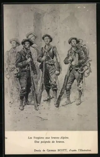 AK Les Vosges aux braves Alpins, Une poignée de braves