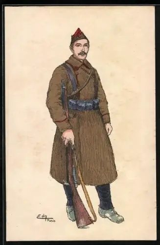 AK Französischer Infanterist im Mantel