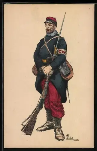 Künstler-AK Französischer Infanterist mit Gewehr und Bajonett