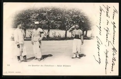 AK Au Quartier des Tirailleurs, Salut Militaire