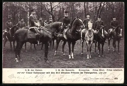 AK Das Kaiserpaar mit den drei ältesten Prinzen im Thiergarten