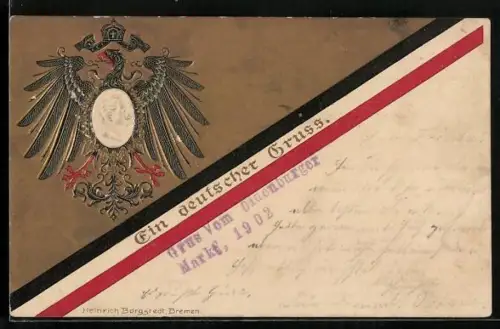 AK Portrait Kaiser Wilhelm II. im Adler, Ein deutscher Gruss