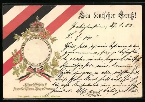 Präge-AK Kaiser Wilhelm II. im Porträt mit Rahmen