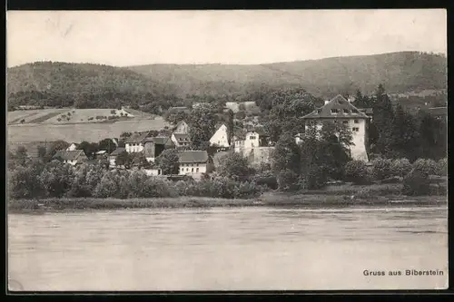 AK Biberstein, Ortsansicht vom Fluss aus gesehen