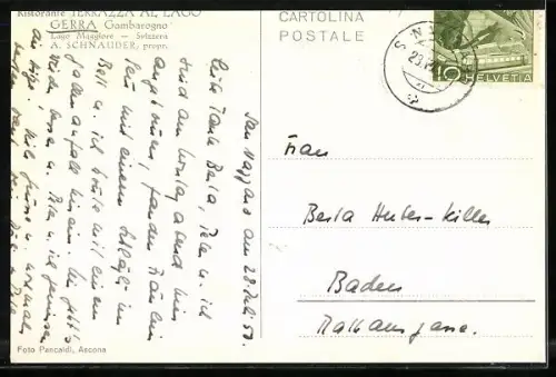 AK Gerra /Lago Maggiore, Uferpartie mit Gebirgspanorama, Ausflugsboot auf dem See