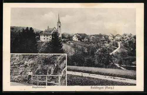 AK Baldingen /Aarg., Ortsansicht mit Kirche, Stapfelnbach