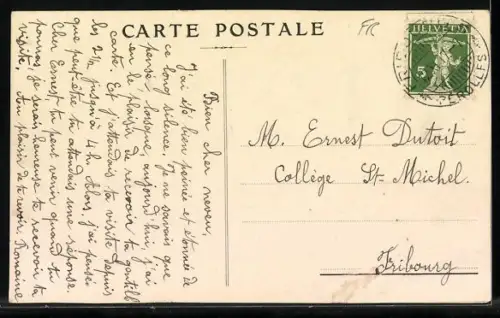 AK Siviriez, Ortsansicht mit Kirche