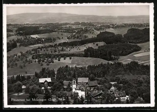 AK Finstersee bei Menzingen, Ortsansicht mit Kirche aus der Vogelschau