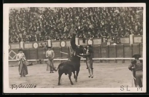 Foto-AK Torero wirft die Flagge über den Stier