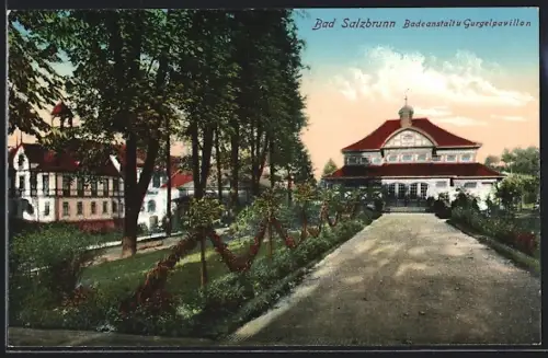 AK Bad Salzbrunn, Badeanstalt und Gurgelpavillon