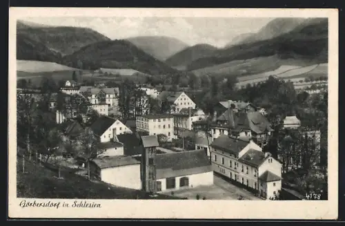 AK Görbersdorf in Schlesien, Totalansicht mit Bergpanorama aus der Vogelschau