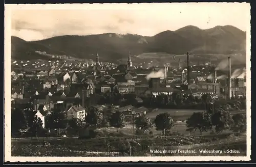 AK Waldenburg i. Schles., Totalansicht mit Fabriken und Bergen