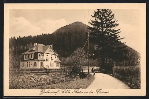 AK Görbersdorf in Schlesien, Strassenpartie an der Försterei, mit Bergblick