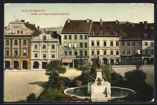 AK Görbersdorf in Schlesien, Markt mit Gasthaus zu den drei Rosen u. Kaiser-Friedrich-Denkmal