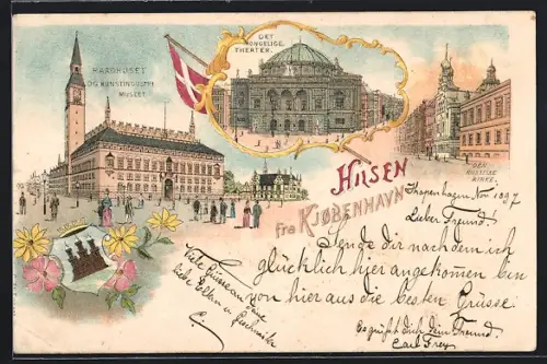 Lithographie Kjobenhavn, Raadjuset og Kunstindustri Museet, Det Kongelige Theater