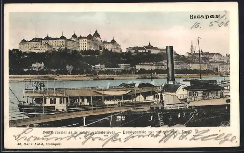 AK Budapest, Königliche Burg mit Raddampfer