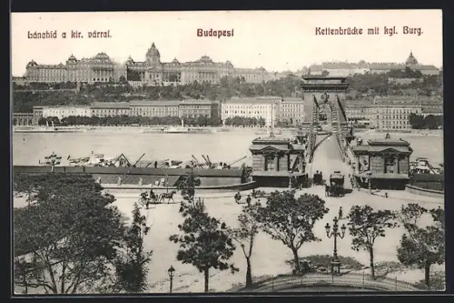AK Budapest, Kettenbrücke mit der königl. Burg