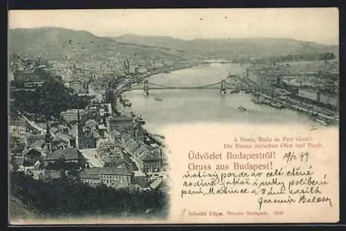 AK Budapest, A Duna, Buda és Pest között